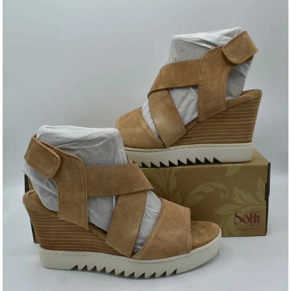 Sofft Womens Size 11 Uxley Desert‎ Suede Platform Wedge Open Toe Sandals Shoes